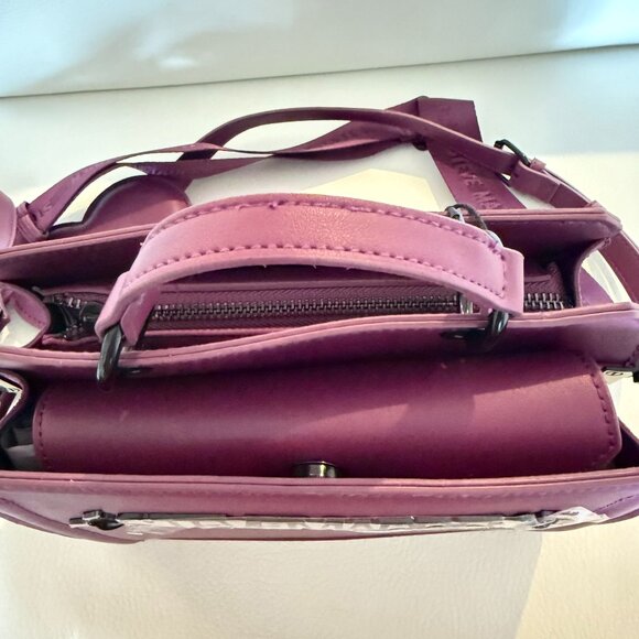 NWT STEVE MADDEN BEVELYN BATS SATCHEL CROSSBODY BAG W CREDIT CARD CASE PLUM - Picture 5 of 7